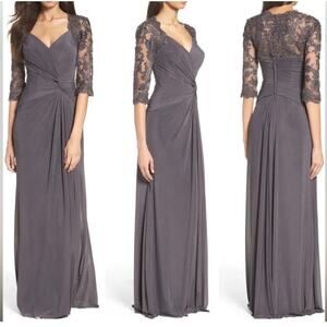 La Femme Formal Dress Ruched Twist Column Gown Gray Size 12